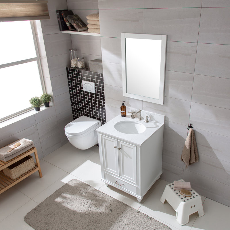 Three Posts™ Belton 24.02'' Free Standing Single Bathroom Vanity with Engineered Stone Top